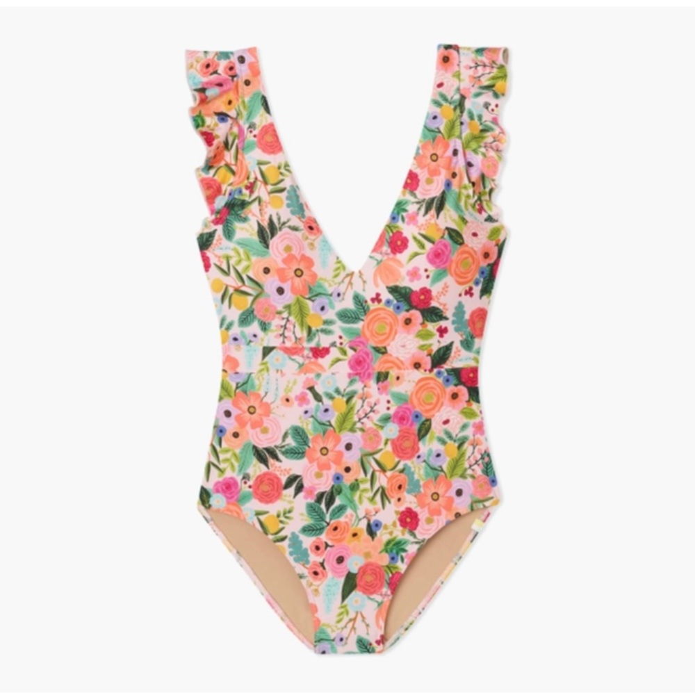 Rifle Paper Co X Summersalt Garden Party Ruffle Backflip One-Piece - size 8